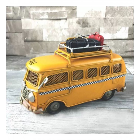 Nostaljik Metal Resim Çerçeveli ve Kumbaralı Taksi Vosvos Minibüs