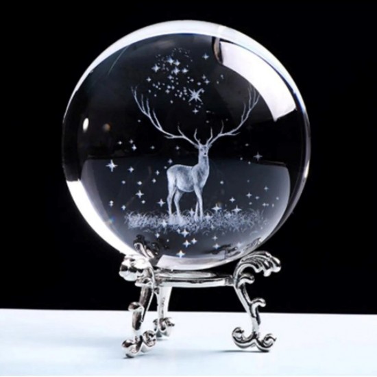 Dekoratif Gümüş  Ayaklı Geyik Tasarımlı 3D Cam