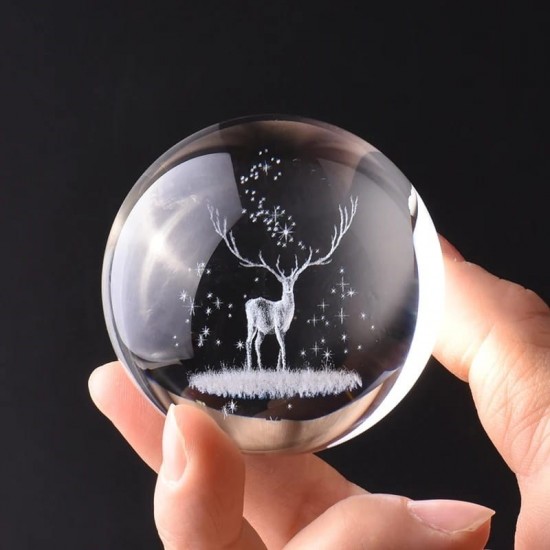 Dekoratif Gümüş  Ayaklı Geyik Tasarımlı 3D Cam