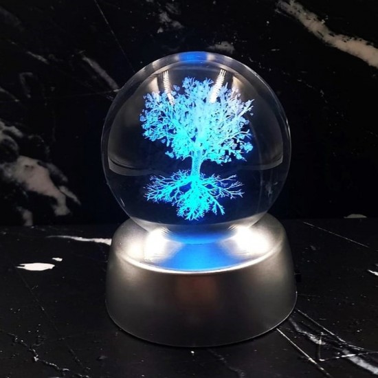 3D Yaşam  Ağacı Temalı Led Işıklı Otomatik  Kristal Küre 