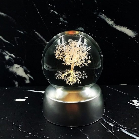 3D Yaşam  Ağacı Temalı Led Işıklı Otomatik  Kristal Küre 