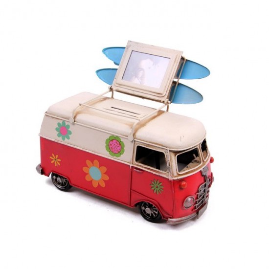 Dekoratif Metal Nostaljik Vosvos Minibüs Çerçeveli ve Kumbaralı Camper Van Classic  E-5382