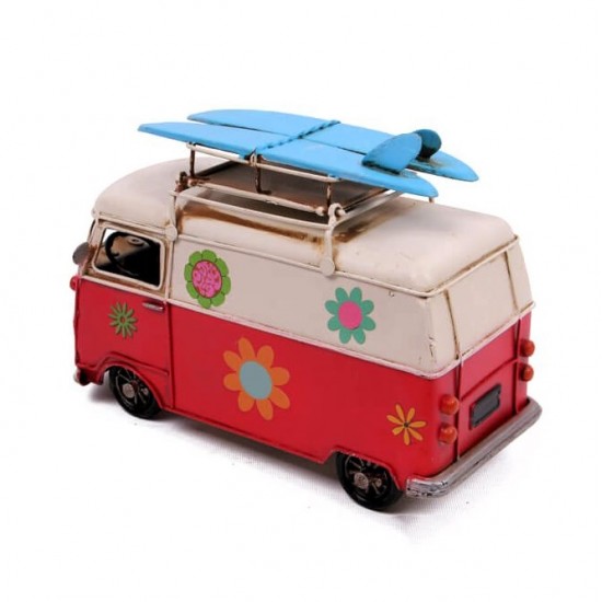 Dekoratif Metal Nostaljik Vosvos Minibüs Çerçeveli ve Kumbaralı Camper Van Classic  E-5382