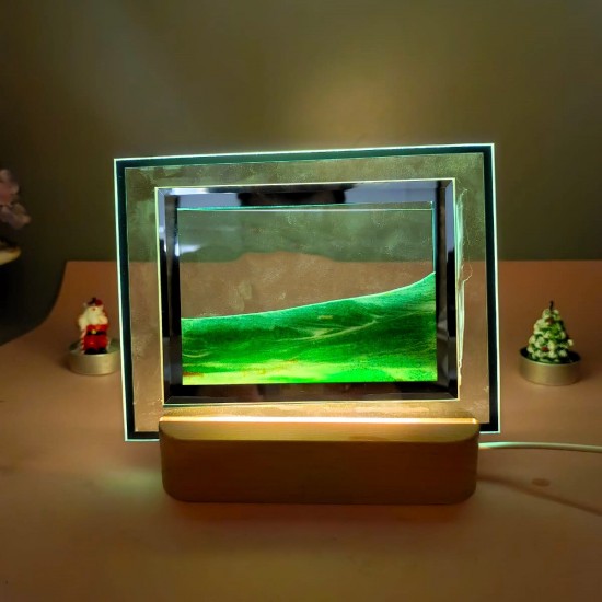 3D Led Işıklı Kum Saati Gece Lambası Kum Sanatı Yeşil