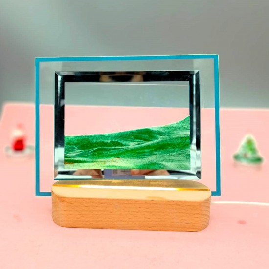 3D Led Işıklı Kum Saati Gece Lambası Kum Sanatı Yeşil