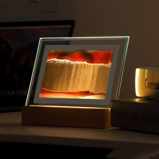 3D Led Işıklı Kum Saati Gece Lambası Kum Sanatı Kırmızı