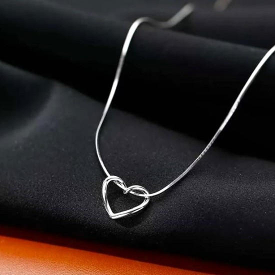 Çelik Minimal Kıvrımlı Kalp Kolye Gümüş Renk