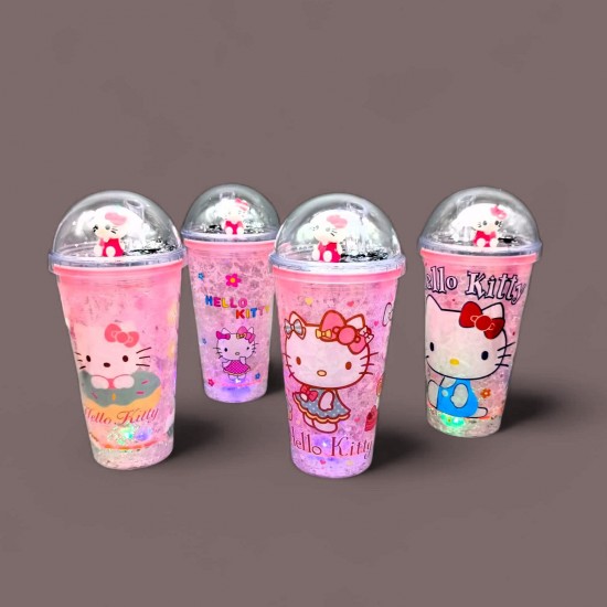 Işıklı Pipetli Hello Kitty Tasarımlı  Eğlenceli Kupa Bardak 