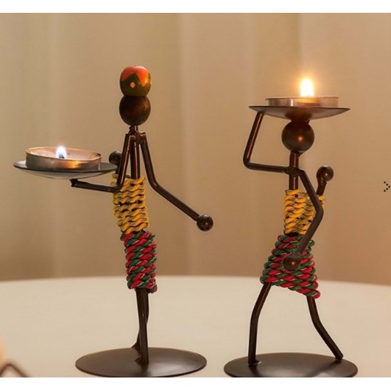  Dekoratif Afrikalı Kadın Tasarımlı Tealight Metal Mumluk 