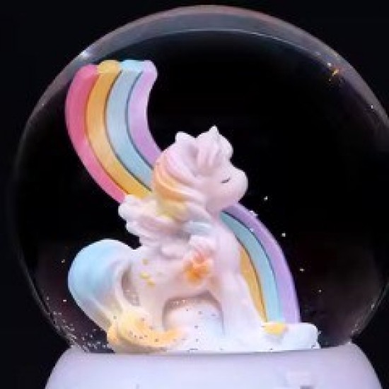 Masallar Diyarında Unicorn Işıklı Müzikli Püskürtmeli Büyük Boy Kar Küresi Mavi